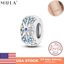 MULA 925 Sterling Silver Charm AAA CZ Starlight Silicone Plug Clip fit Bracelet