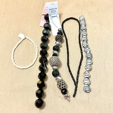 Black & White Bead Lot, Metal & Glass w/ Jesse James Faceted Pave - 5 Strands