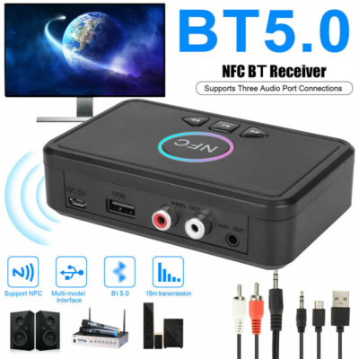 NFC Blue-tooth Empfänger 3.5mm to RCA Cable Receiver Stereo Audio Musik Adapter