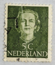VINTAGE ~ Netherlands 1949 5C Queen Juliana Stamp ~ Posted/Used ~ X05
