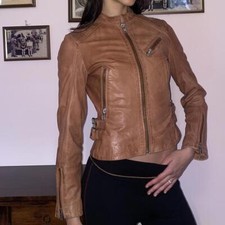 2000s Diesel Light Brown Dark Caramel Leather Biker Jacket De6e
