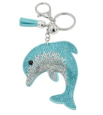 NEW Dolphin Key Chain Bag Charm Sparkly Rhinestones Sea Ocean Beach Cute Gift