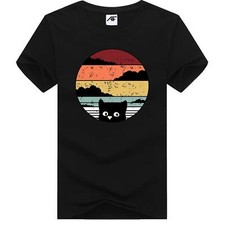 Boys Cat Retro Funny Kitten Logo Printed Tshirt Crew Neck Summer Wear Casual Top