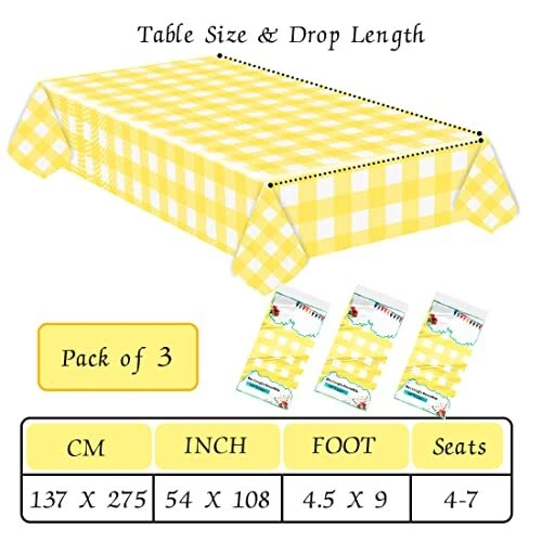 Yellow Gingham Tablecloth 54 x 108 Yellow 3 Pack Checkered Tablecloth Yellow - Image 3 of 4