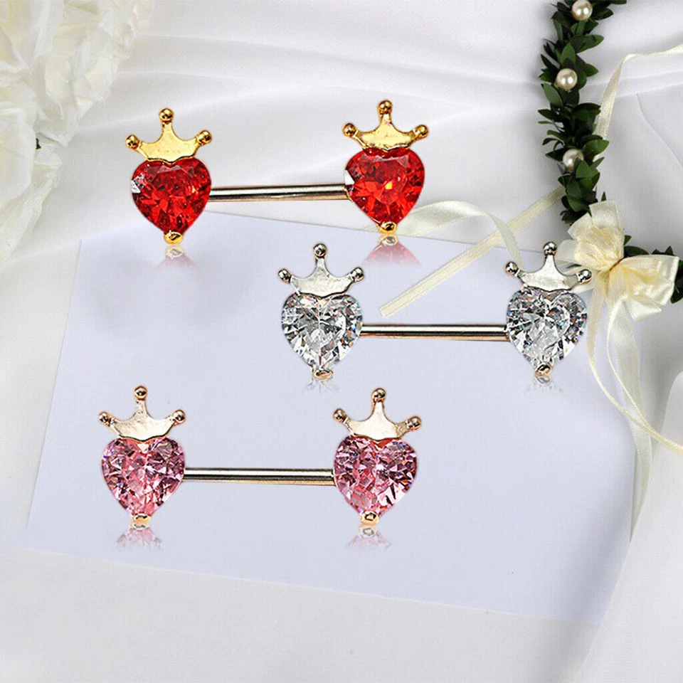 Nueva Corona de lujo Crystal Heart Rhinestone Sexy Piercing Niple Bars Body Jewelry Foto 3 de 4