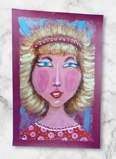 Abstraction Funny Woman Face Modern Original Painting Portrait 2 Wall Art OOAK