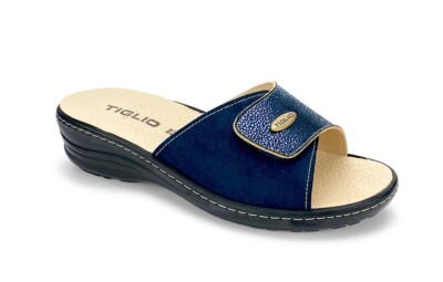 TIGLIO 2700 BLAU SCHWARZ HAUSSCHUHE SLIPPER DAMEN HERAUSNEHMBARER FUSSBETTREISS LEDER