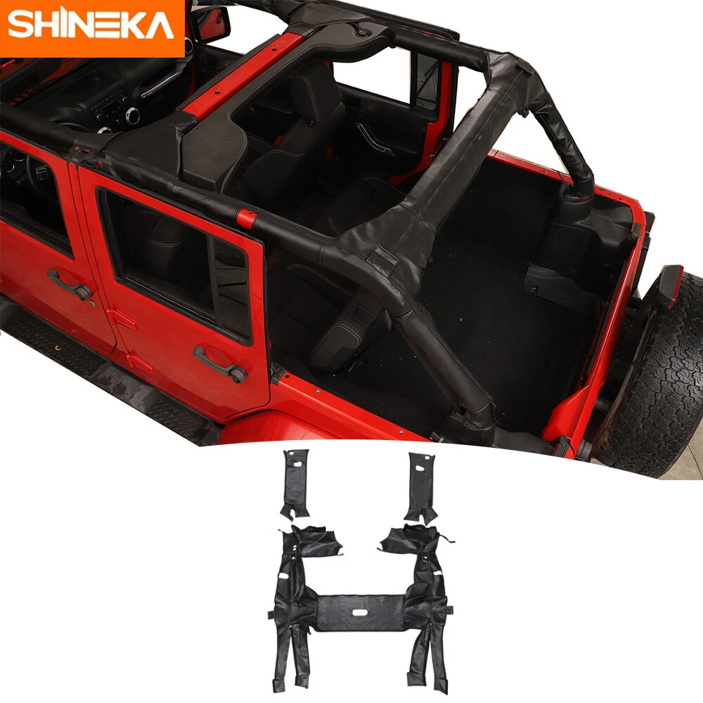 Black Roll Bar Cover Protect Padding Set For Jeep Wrangler JK 2011-17 PU Leather