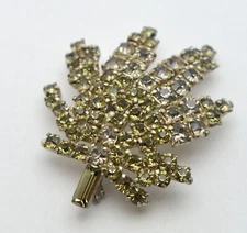 VINTAGE CZECH GLASS DARK GRAY, BLACK CRYSTALS BROOCH CANNABIS MAPLE LEAF SHAPE