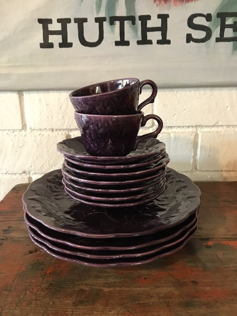 Dick Knox 1940s Vintage California Pottery Purple Cups & Plates