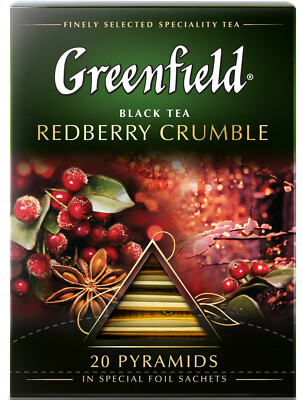 GREENFIELD REDBERRY CRUMBLE BLACK TEA 20 PYRAMIDS RF NO GMO Made in Russia