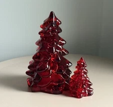 Mosser Glass Christmas Holiday Tree Set - 2 sizes - RED Holiday Decor - GLOWS UV