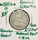 1854-o Arrows Seated Liberty Silver Quarter Dollar US Coin - VF - 1.4m Mintage