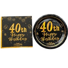 Happy Birthday Decorations Black Gold Party Supplies Set Includes