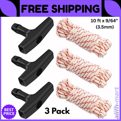 #ad 3 Pack 10 ft x 9 64 3.5mm Pull Cord Rope with Starter Handle White amp; Red $9.99