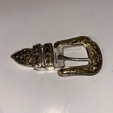 Western Engraved Floral Silver Gold Tone Rectangular Belt Buckle Fits 1 in