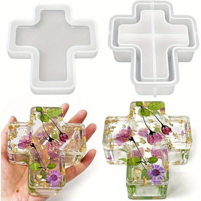 Cross Box Silicone Resin Molds with Lid Jar Storage Mold for Epoxy Resin Candle