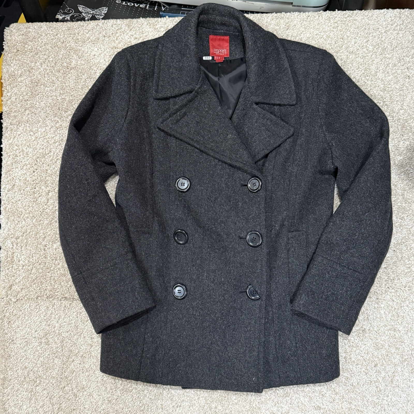 Vintage Esprit Wool Coat Women's Medium Gray Jacket Pea Coat Y2K 90s