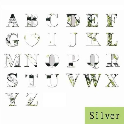 Englisches Alphabet für Acryl Aufkleber Silber 26 Buchstaben Wandbild