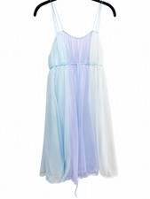 Vintage NIghtgown Vanity Fair Babydoll 34 Blue Shades Sleeveless Sheer Overlay