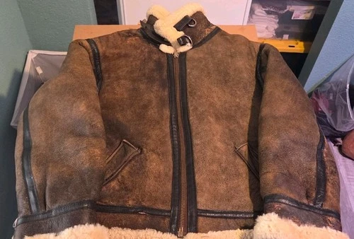 David's Men's Shearling b3 bomber Jacket Brown Full Zip Stand Collar XL Chest 52 - product listing photo