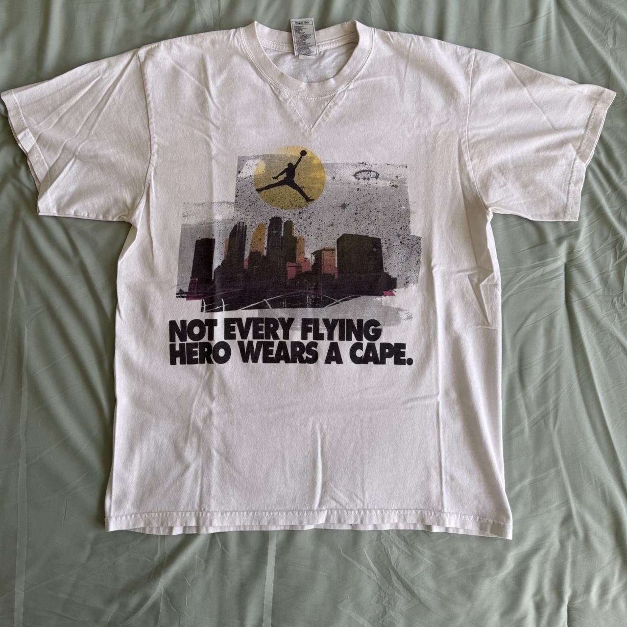 Retro Y2k Air Jordan brand white Jumpman t-shirt Large Superhero thumbnail 2