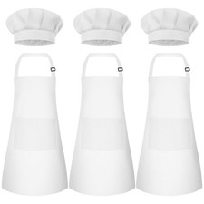 3 Set Kids Apron and Chef Hat Set Children Apron Adjustable with 2 Pockets Ch...