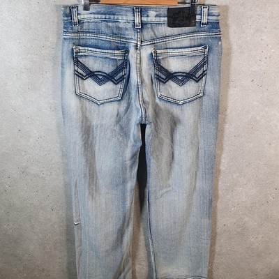 Vintage Old Skool Y2K Hip Hop Denim Jeans Herren W36 L31 blau bestickt Muster