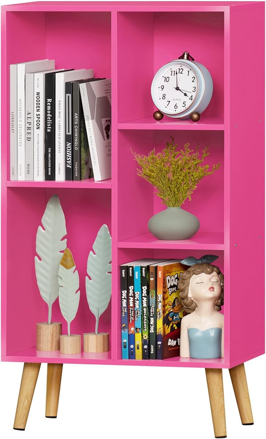 Pink 5-Cube Kids Bookcase with Legs 3-Tier Storage Shelf