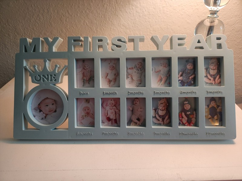Light Blue My First Year Baby Multi-Photo Picture Frame Crown Design
