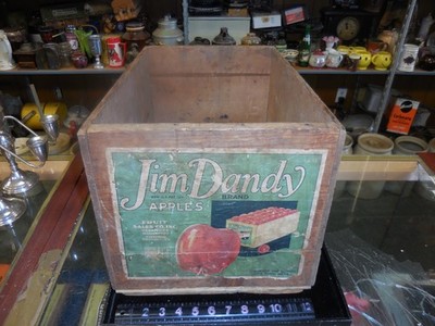 Vintage  Jim Dandy  Apples Crate Wooden Box Primitive Decor 19.5 x 12 x 11