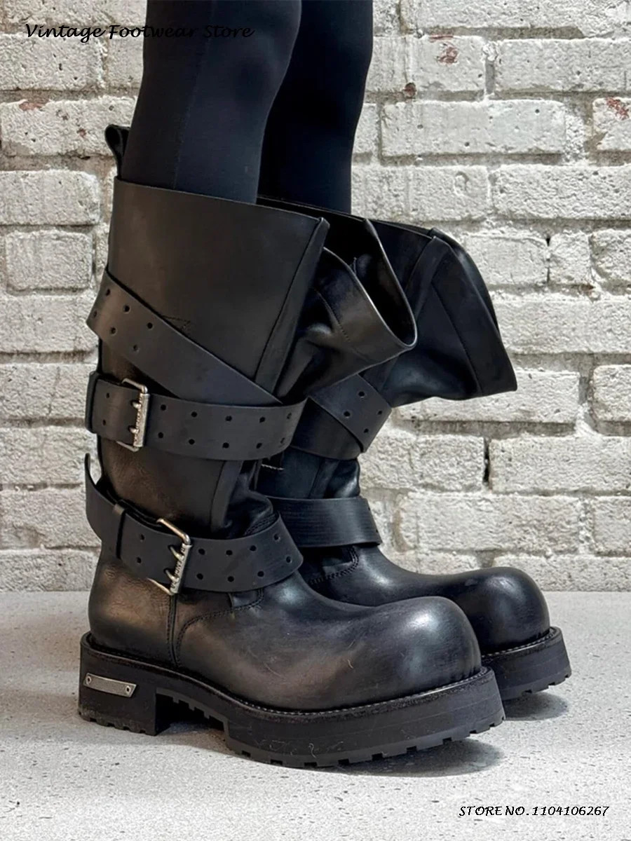 Motorcycle Boots Punk Height Increasing Shoes Side Zipper