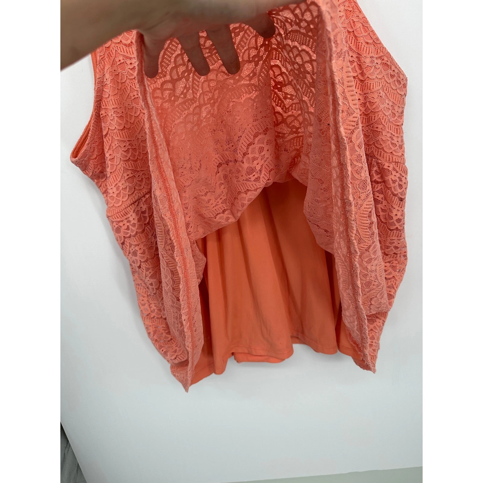 Torrid Coral Orange Lace Peplum Top Size 4 Sleeveless V-Neck Babydoll Boho - product detail image 6