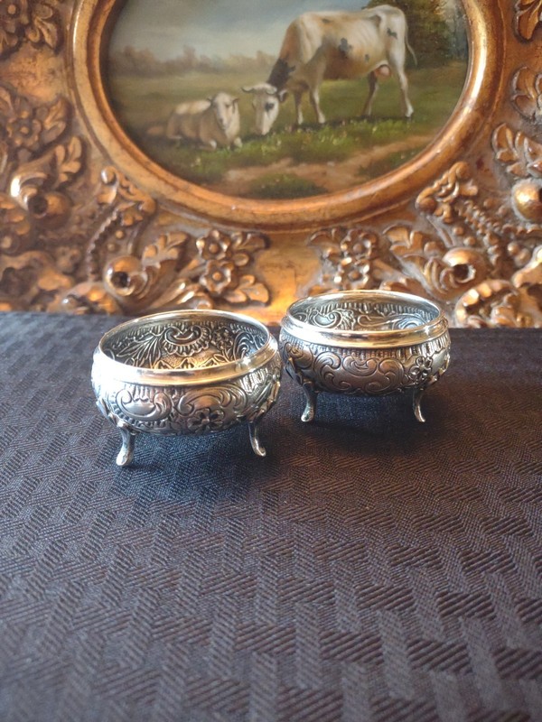 Antique Austria Hungary Empire 800 Silver Pair Of Footed Salt Cellars 
