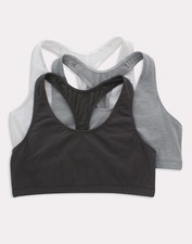 Hanes Women's Cotton Racerback Sports Bralette, Low Impact, 3-Pack