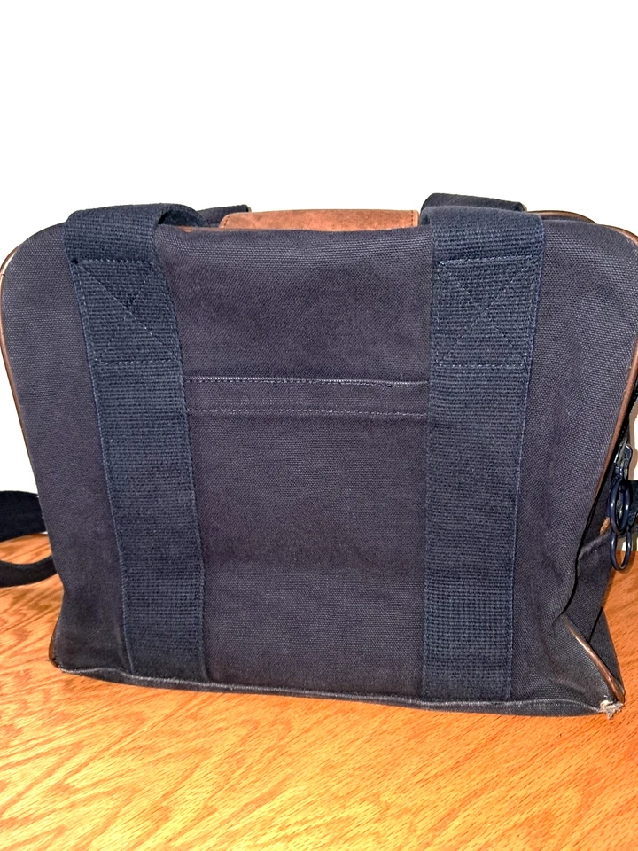 Lands End Azul Lona Cuero Borde Cuadrado Rigger Maletín Bolso Mensajero EE. UU. Foto 3 de 4