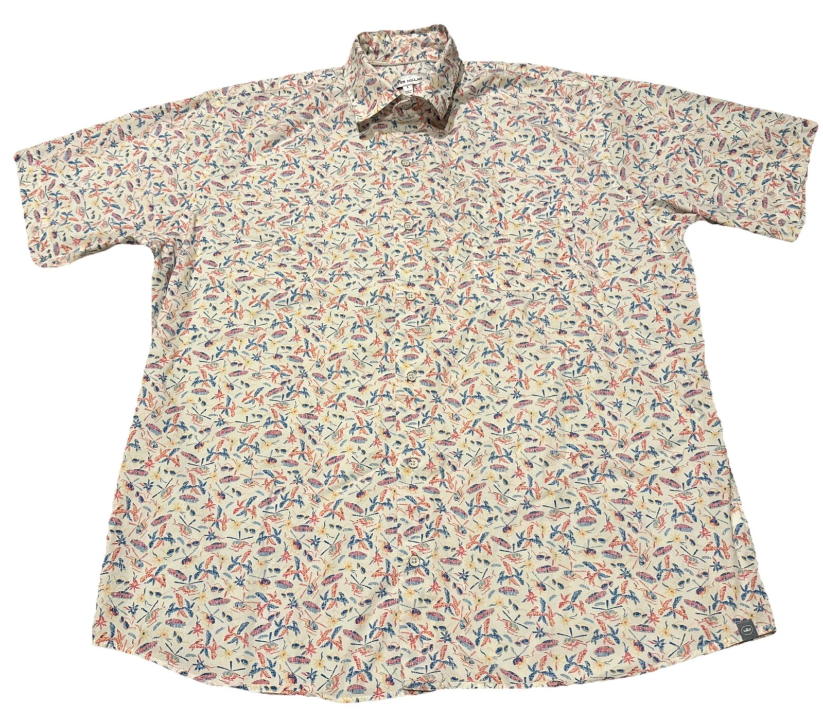 Peter Millar Button Up Short Sleeved Shirt Mens L Sunglasses Race Car Helicopter