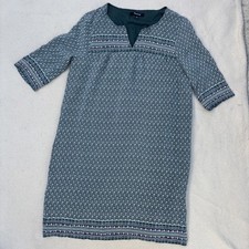 Madewell Tunic Dress Women's Sz SM Green Print Half Sleeve 100 Silk Poly Lined