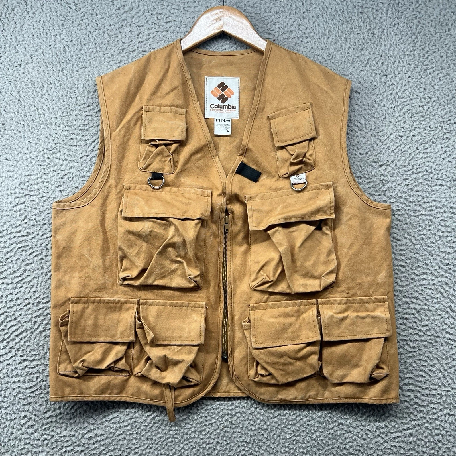Vintage Columbia Fly Fishing Vest Mens Medium Brown Multi Cargo Hunting Safari