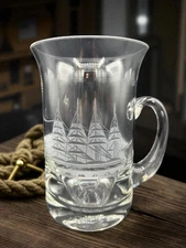 Vintage Tuscany Blown Glass Clipper Sailing ship Beer Mug 6"