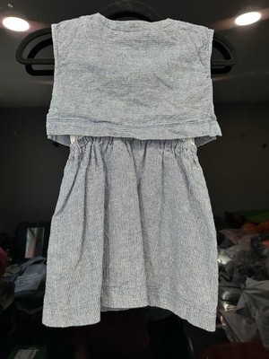 crewcuts Girls Striped Linen Cotton Sleeveless A-Line Dress Blue White Size 3