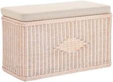 Rattan Sitztruhe Truhenbank  mit gepolsterten Sitz in der Farbe Vintage Weiss
