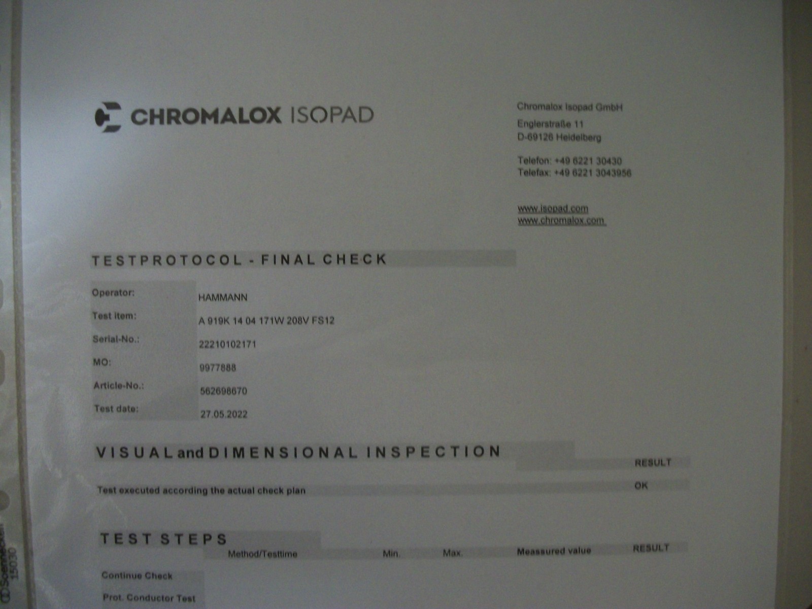 NEW CHROMALOX  HEATING CABLE 562698670  A 919K 14 04 171W  208V FS12