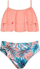 SHEKINI Girls Floral Printing Bathing Suits Ruffle Flounce Two Piece 12 Years