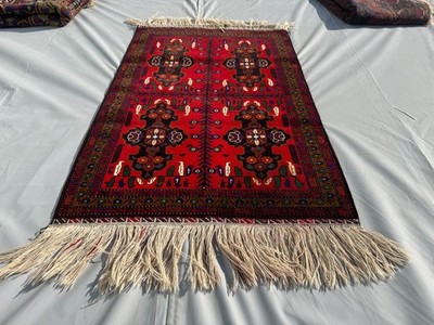 3x4 Ft Antique Afghan Hand Knotted Wool Area Rug Tribal Turkish Geometric Carpet