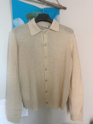 Our Legacy Evening Polo Brushed Alpaca Knit Cardigan Cream Ivory Mens Size 48