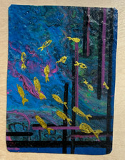 ACEO Original Fish Friends go with flow on canvas by ArtsyKreations