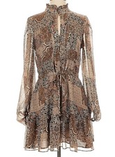 House Of Harlow Dress Womens 6 Boho Sparkle Western Indie Paisley Brown Sheer 