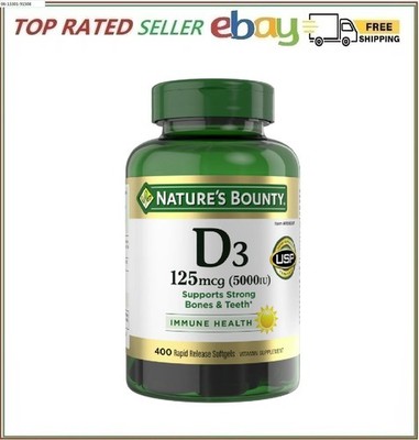 Nature's Bounty VITAMIN D3, 125mcg (5000IU) 400 Count Softgels, Immune Health