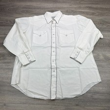 Vintage H Bar C Shirt Mens 17 35 White Pearl Snap Western Cowboy Ranchwear USA